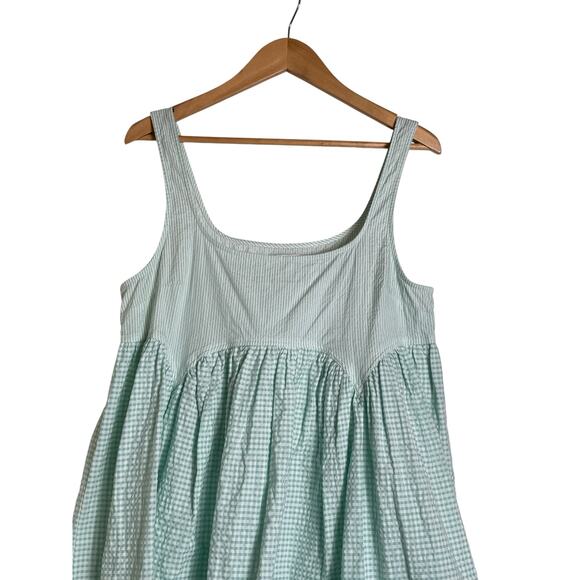 ASOS DESIGN Seersucker Gingham Babydoll Dress Light Turquoise Women’s 10 EUC - Picture 3 of 7